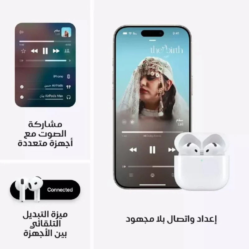 ⁦ابل - ايربودز 4 سماعات اذن مع خاصية عزل الصوت ومع شاحن نوع سي - ابيض⁩ - الصورة ⁦5⁩