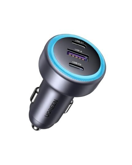 يوجرين - شاحن سياره 30 واط منفذين تايب سي + منفذ USB - رمادي
