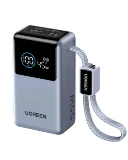 شاشة NEXODE Pro الذكية بحجم 55 واط من UGREEN 10000mAh، بنك طاقة صغير مع كابل Type-C مدمج – رمادي