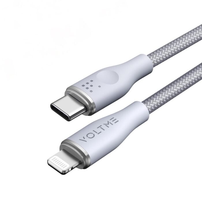 ⁦كابل VOLTME مضفر مزدوج Type-C إلى Lightning 3A / 1.2M مع موصل من الزنك باللون الرمادي⁩ - الصورة ⁦1⁩